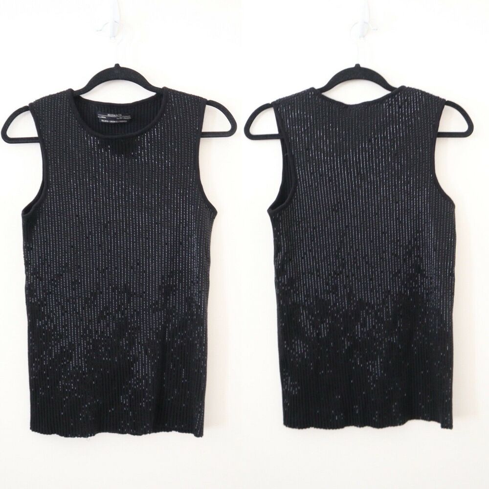 All Saints Lovise Hand Beaded Set Black Sleeveless Top US 0 & Pencil Skirt US 6 - Picture 3 of 12